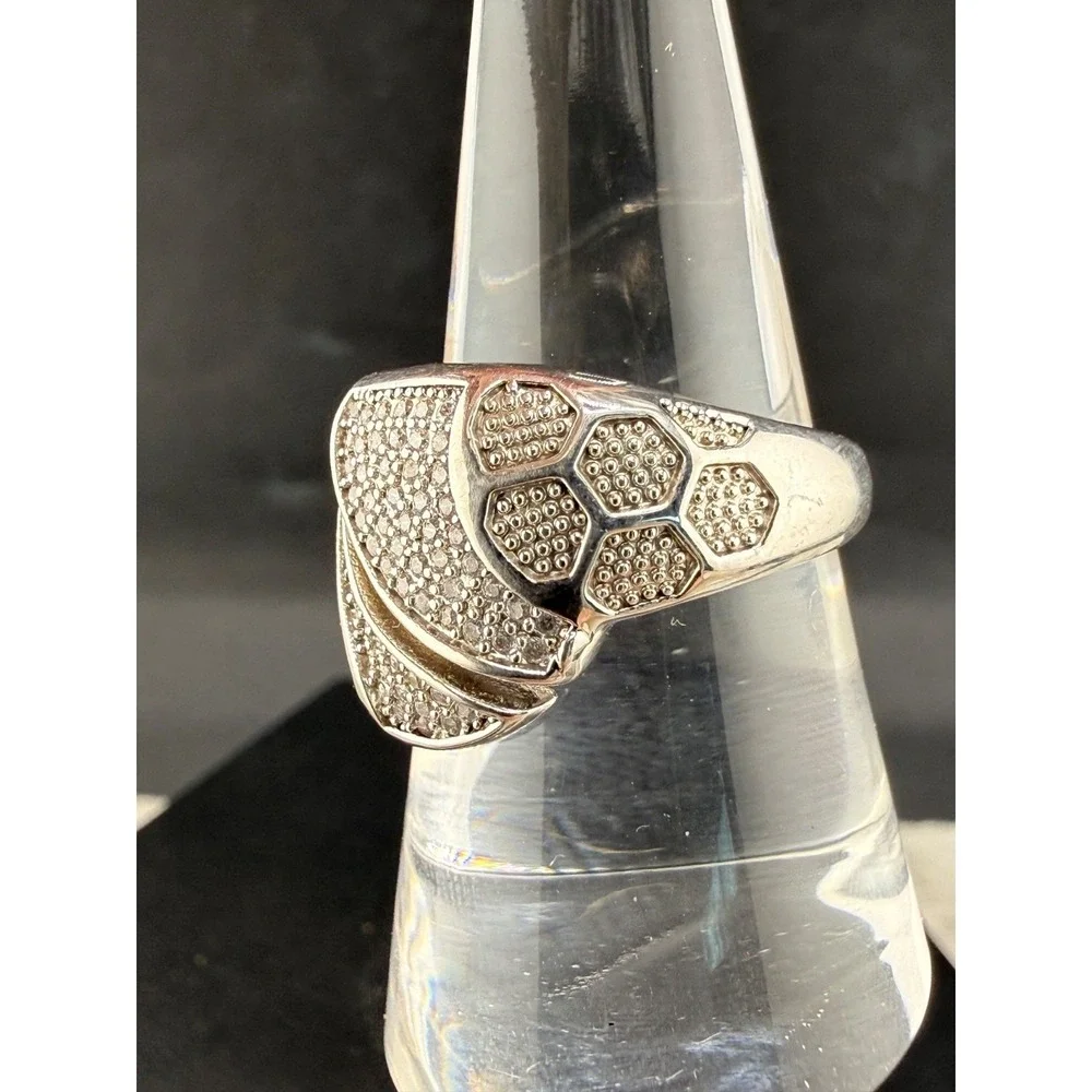 Vintage Silver Tone Ring Rhinestone Cocktail Chunky Size 8